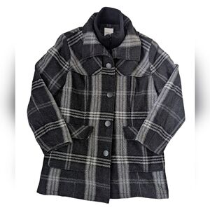 Croft & Barrow Women's Black and White Plaid Pea Coat Size L